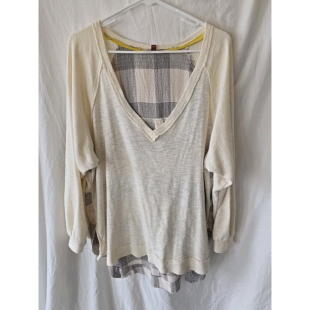 Anthropologie Pilcro Knit‎ V-Neck Sweater W/ Plaid Back Women's Size L Oversized